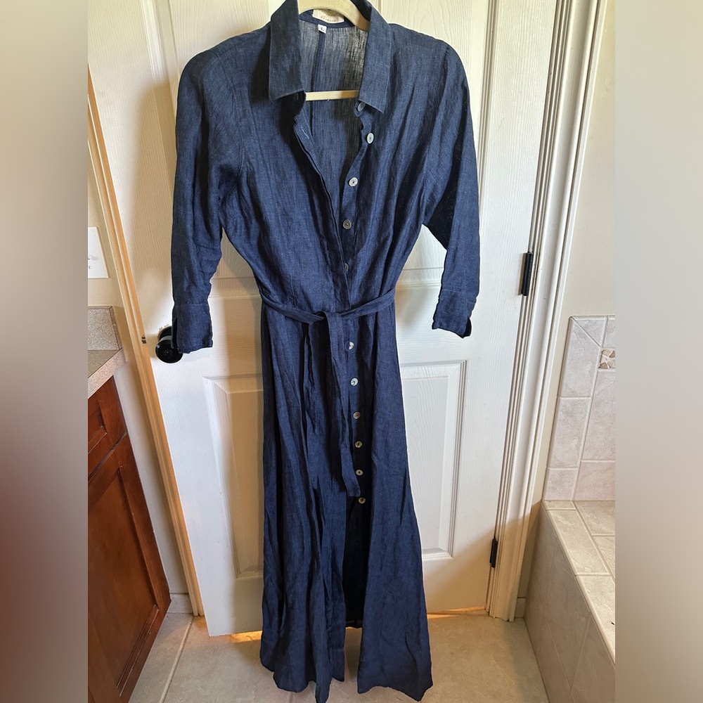 Passeggiando Ravello Blue linen dress, large